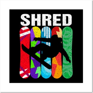 Shred Snowboard Retro Posters and Art